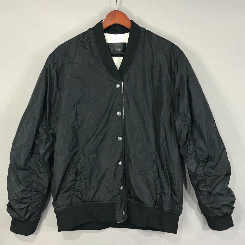 BLANK NYC Bomber Jacket Women's Large Black Fleece Lined Button Snap Long Sleeve